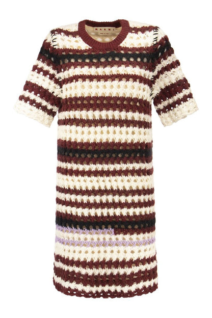 3D Crochet intarsia Dress with irregular Stripes - VOGUERINI