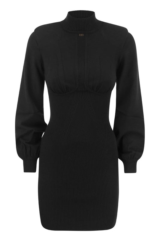 Ribbed mini dress with high neck and cups - VOGUERINI