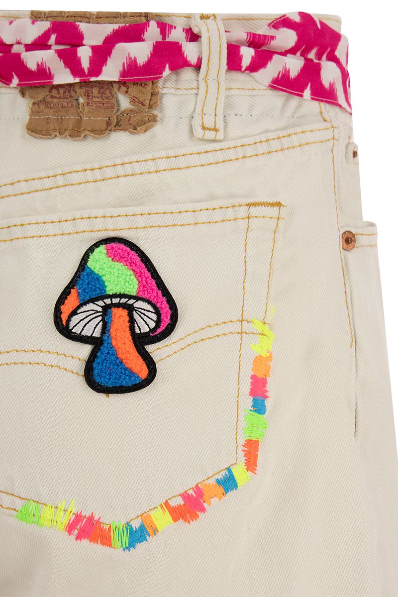 Denim shorts with embroidery and scarf - VOGUERINI