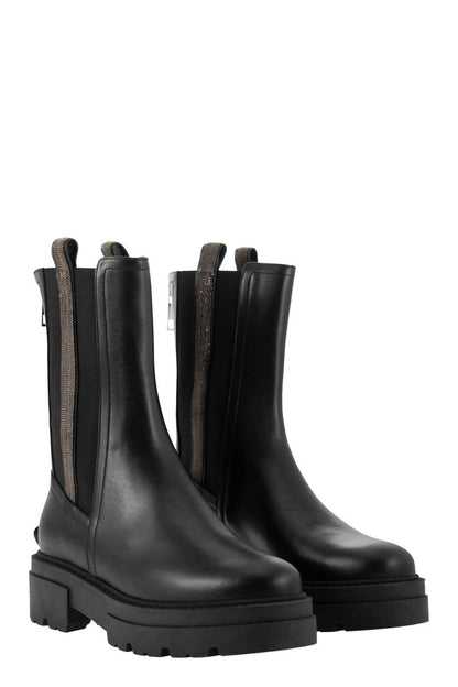 Leather boot with shiny band - VOGUERINI