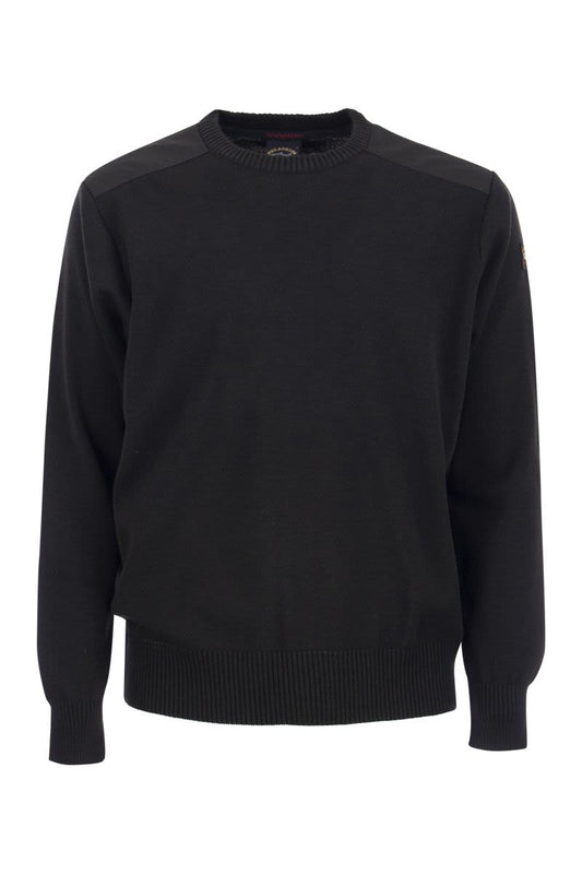 Wool crew neck with iconic badge - VOGUERINI