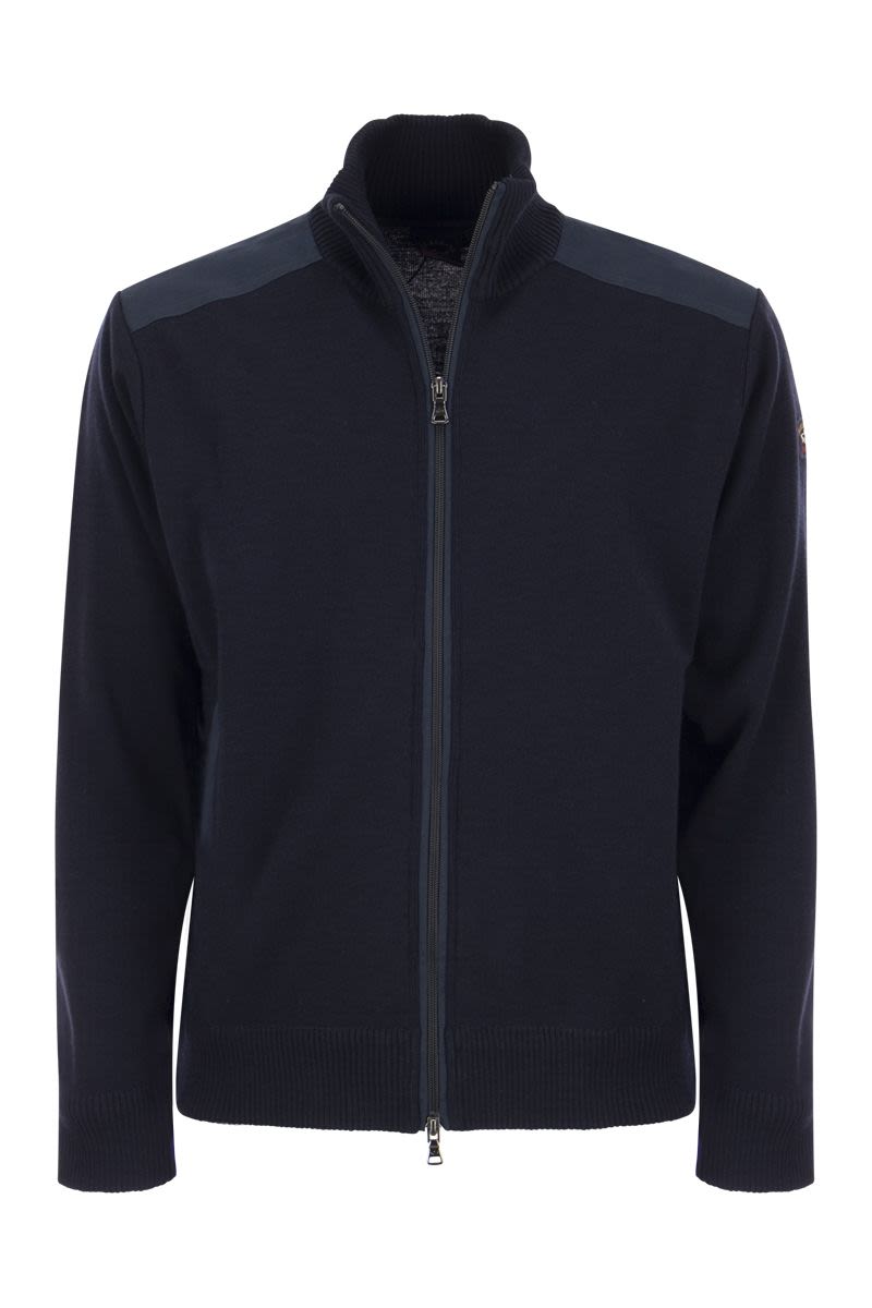 Wool cardigan with zip and iconic badge - VOGUERINI