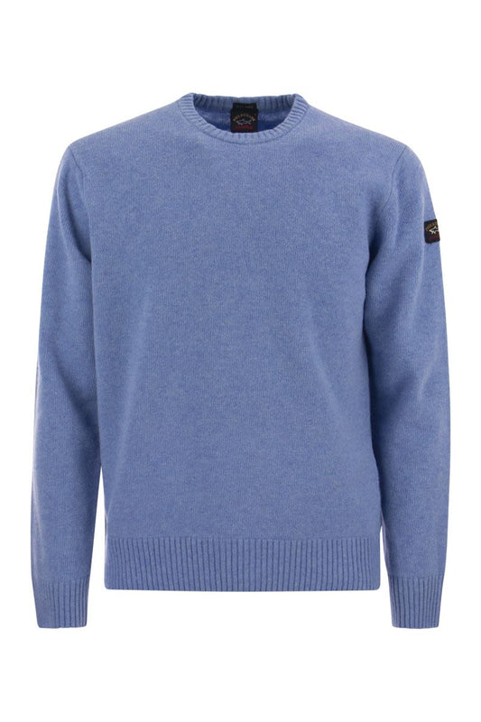 Wool crew neck with arm patch - VOGUERINI