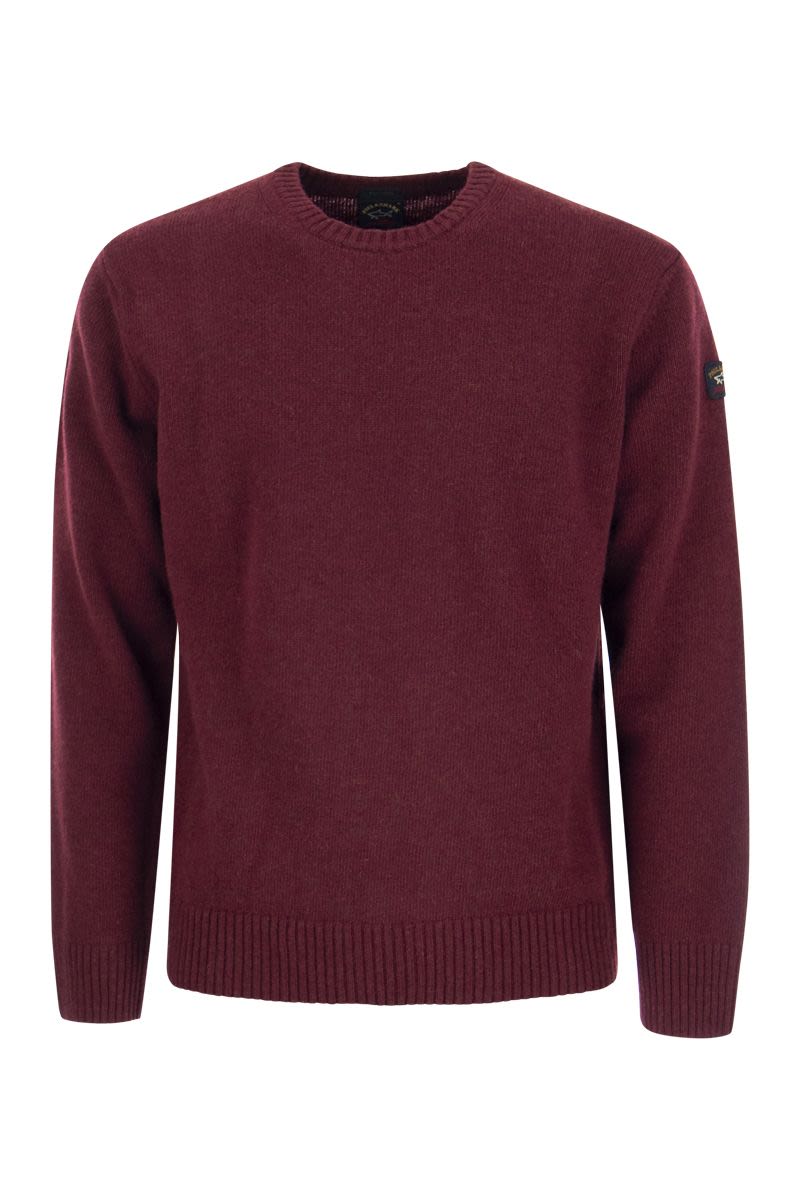 Wool crew neck with arm patch - VOGUERINI