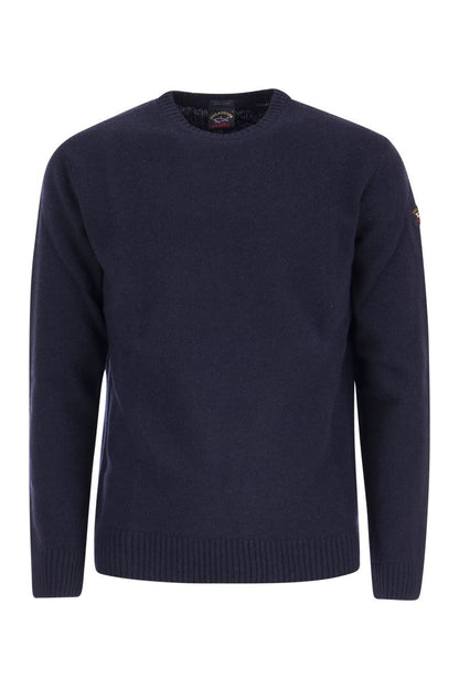 Wool crew neck with arm patch - VOGUERINI