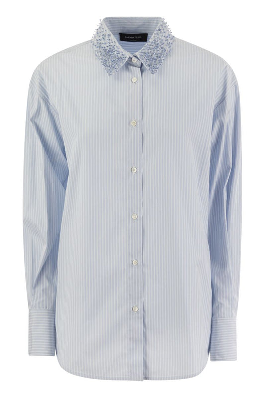 Long striped poplin shirt