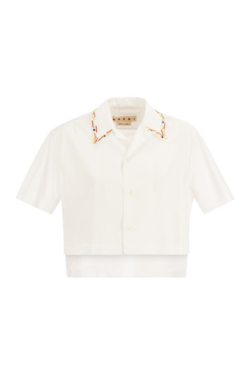 Cropped poplin shirt with embroidery - VOGUERINI