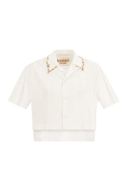 Cropped poplin shirt with embroidery - VOGUERINI