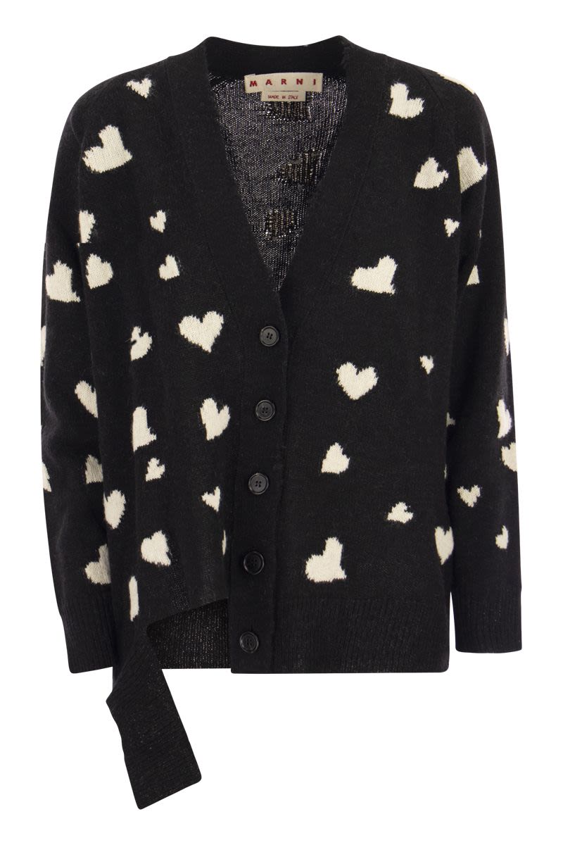 Long wool cardigan with Bunch of Hearts motif - VOGUERINI