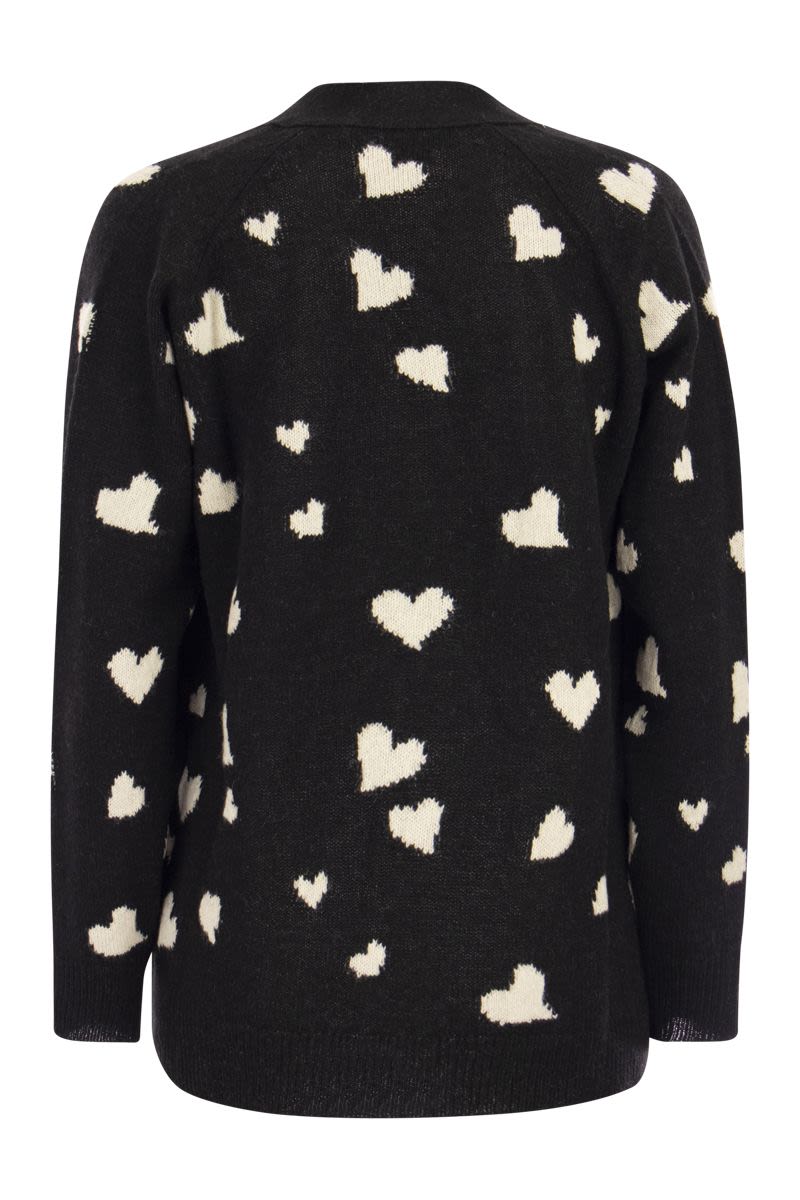 Long wool cardigan with Bunch of Hearts motif - VOGUERINI