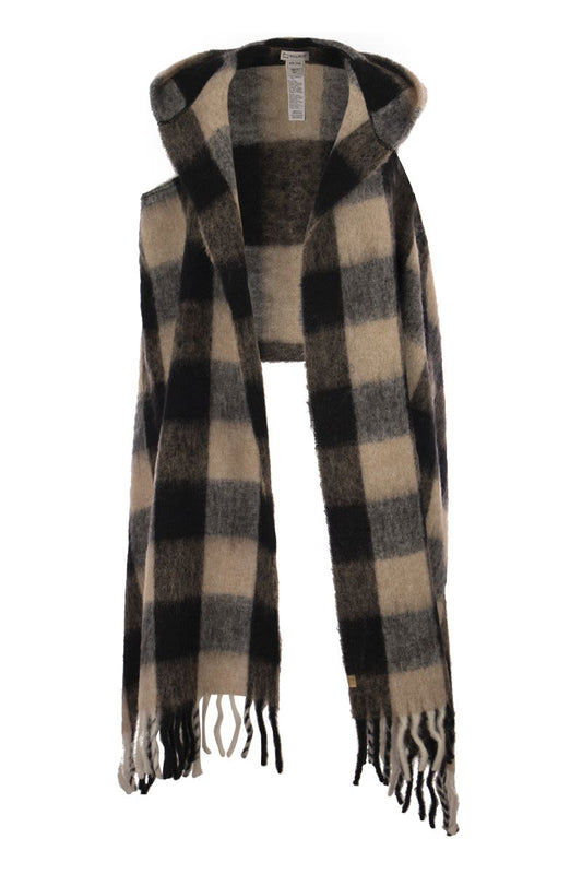 Hooded scarf with checked pattern - VOGUERINI