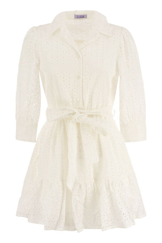 Short cotton dress with embroidery - VOGUERINI