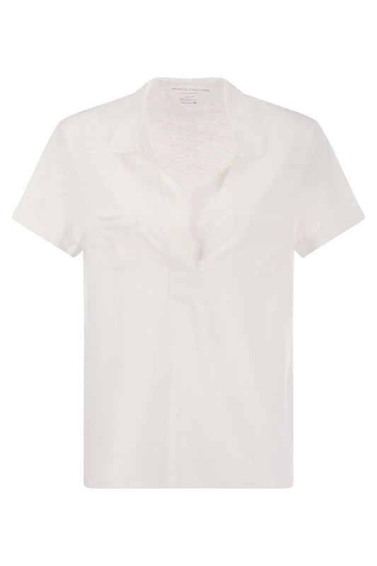 Short-sleeved linen polo shirt - VOGUERINI