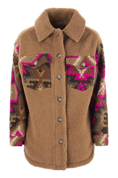 Sherpa jacket with ethnic print - VOGUERINI