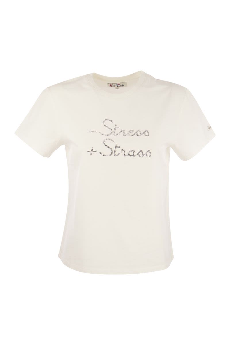 T-shirt with embroidery - STRESS + STRASS on the front - VOGUERINI