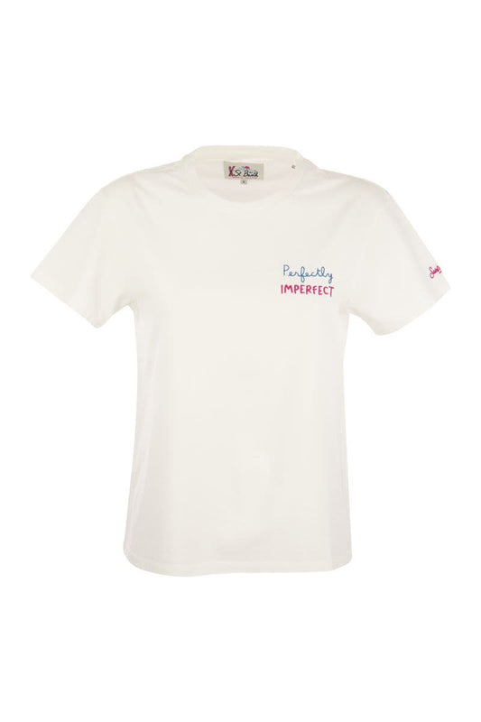 T-shirt with PERFECTLY IMPERFECT embroidery on chest - VOGUERINI