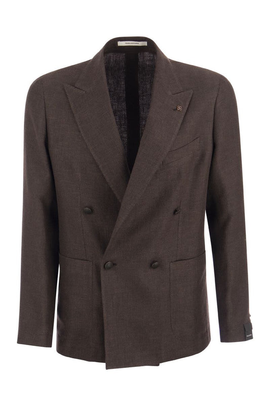 Double-breasted jacket in wool and linen - VOGUERINI