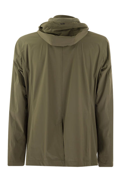 Technical fabric jacket with hood