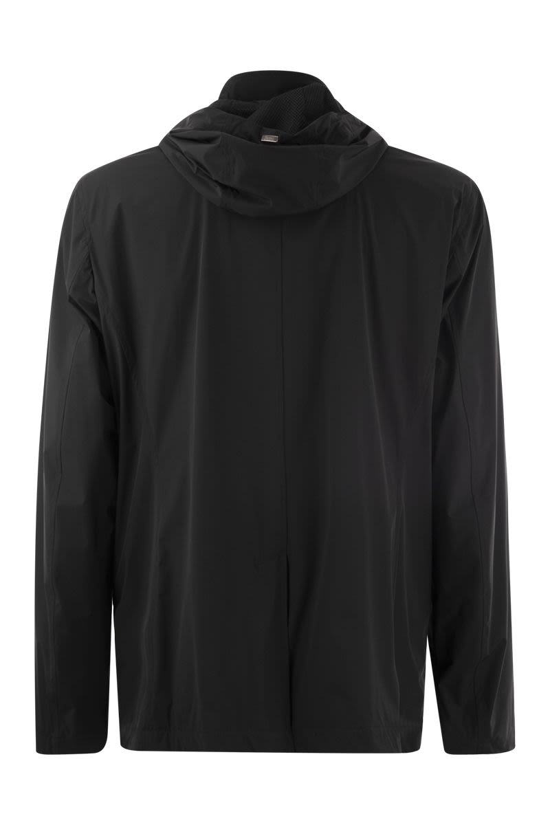 Technical fabric jacket with hood