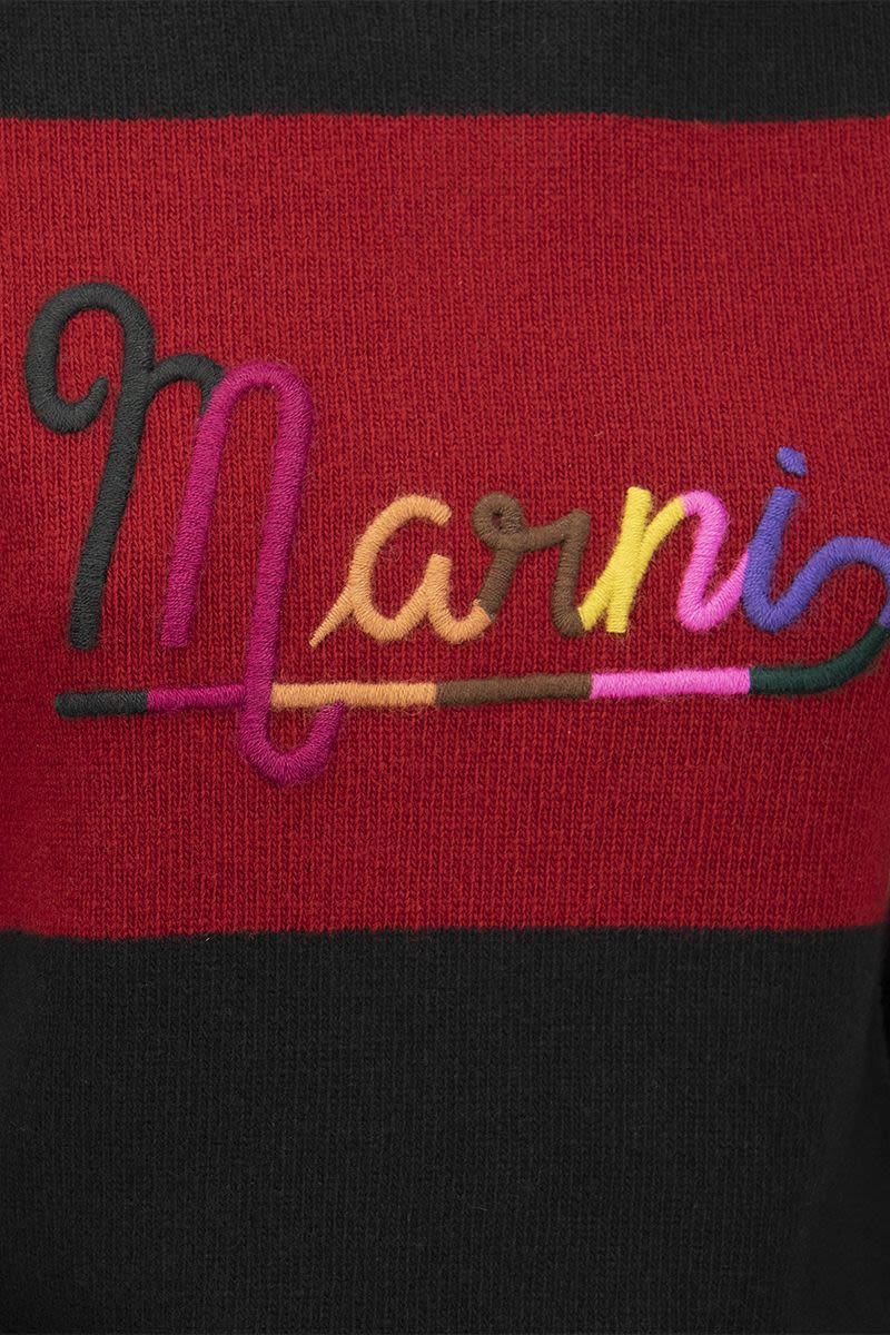 Shetland wool sweater with embroidered logo - VOGUERINI