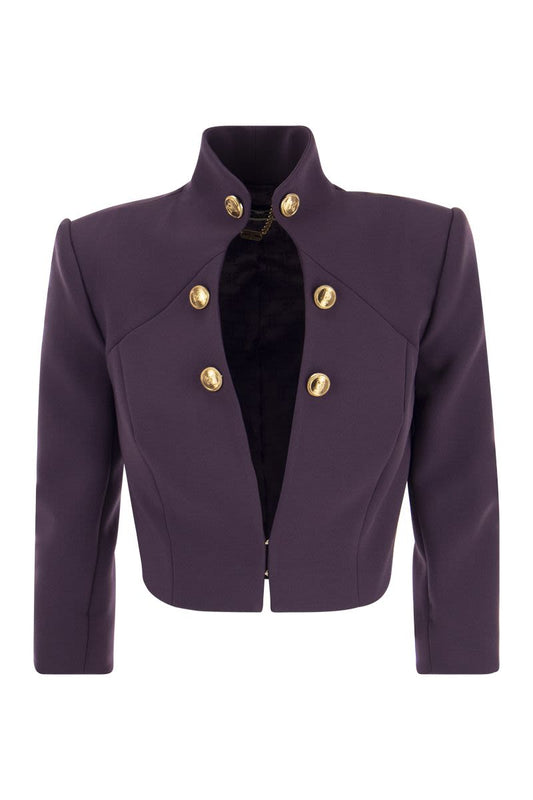 Crepe crop jacket with stand-up collar - VOGUERINI