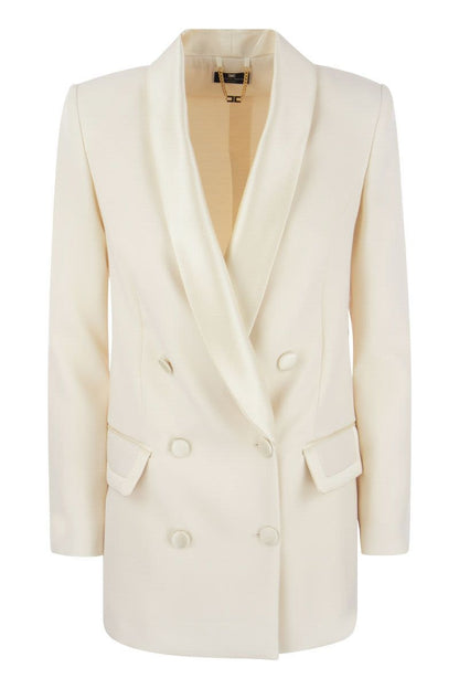 Double-breasted jacket in crepe and satin - VOGUERINI