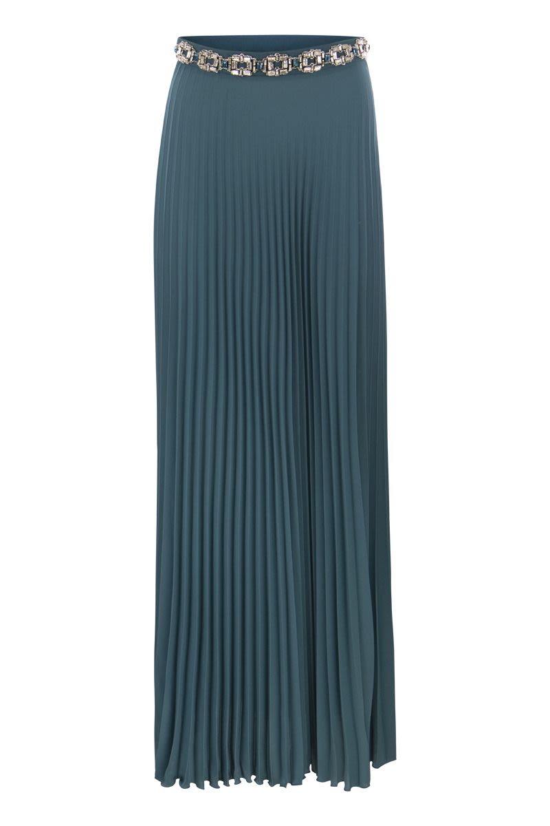 Long pleated georgette skirt with embroidery - VOGUERINI