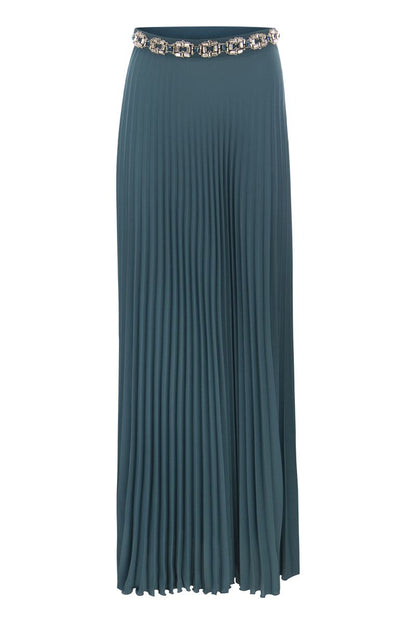 Long pleated georgette skirt with embroidery - VOGUERINI