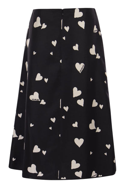 Bunch of Hearts print silk flared skirt - VOGUERINI