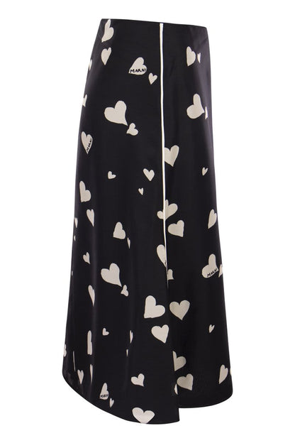 Bunch of Hearts print silk flared skirt - VOGUERINI