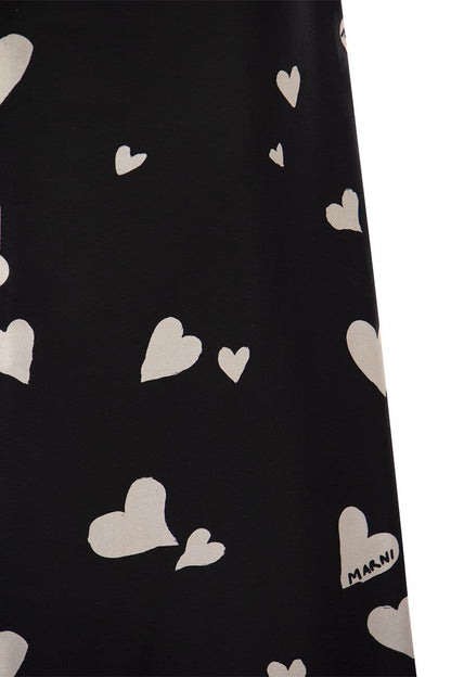 Bunch of Hearts print silk flared skirt - VOGUERINI