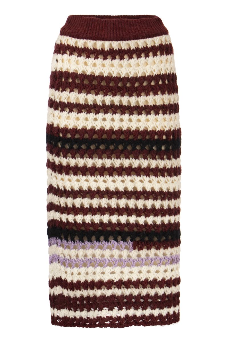 Striped wool blend Crochet Skirt - VOGUERINI