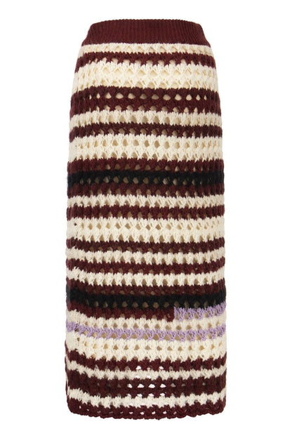 Striped wool blend Crochet Skirt - VOGUERINI