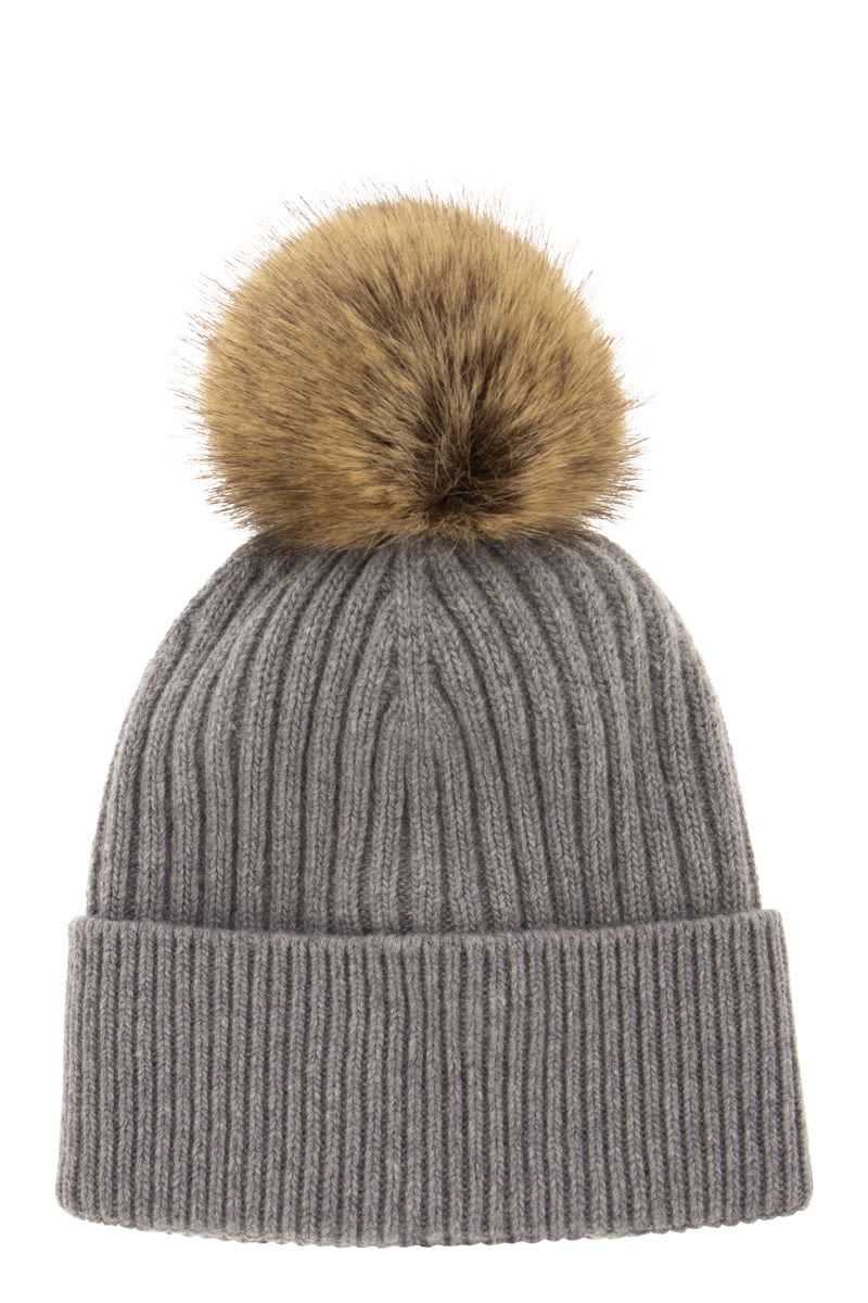 Cashmere and wool cap with pom-pom - VOGUERINI