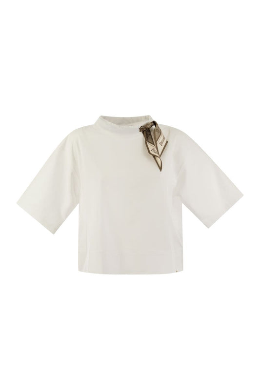 Superfine cotton stretch T-shirt with scarf