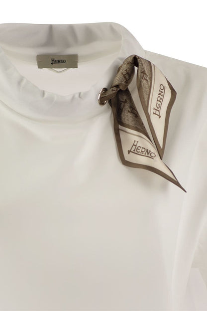 Superfine cotton stretch T-shirt with scarf