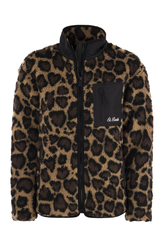 Sherpa jacket with leopard print pattern - VOGUERINI