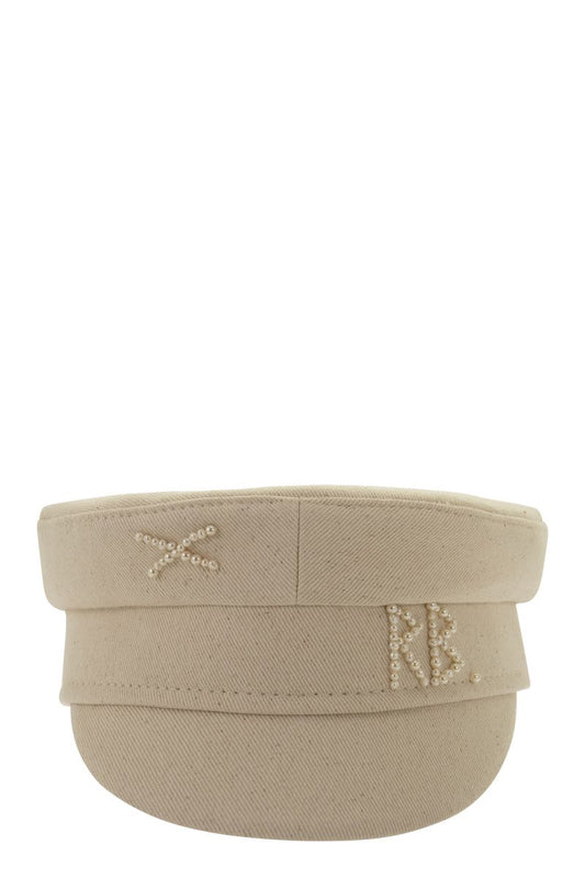 Pearls-embellished Baker Boy Cap - VOGUERINI