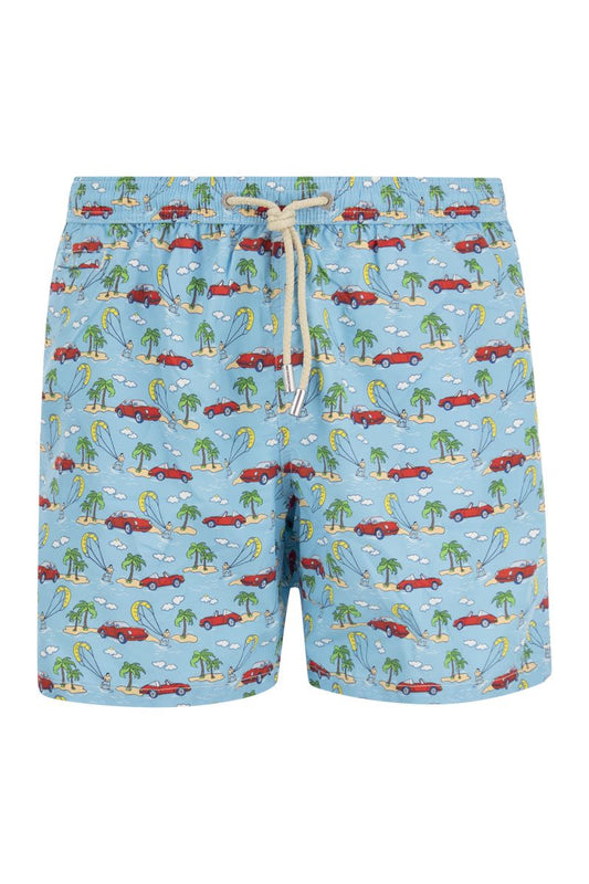 Lightweight fabric swim boxer shorts with print - VOGUERINI