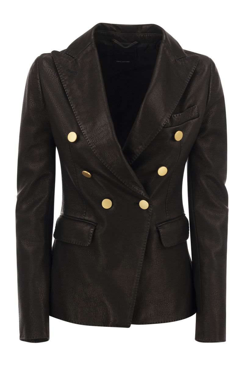 LIZZIE- Double-breasted leather blazer - VOGUERINI