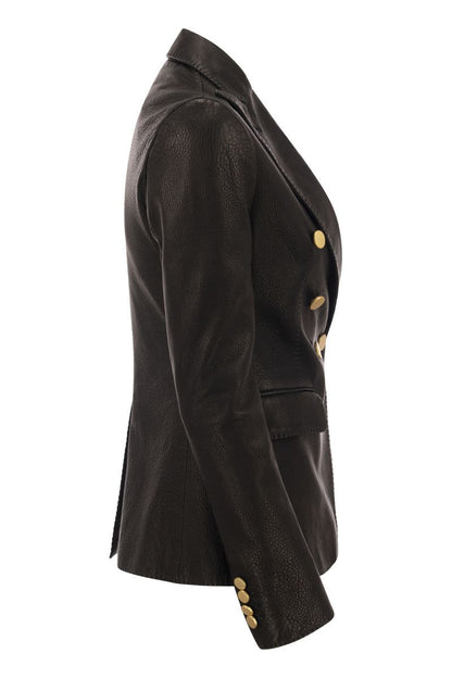 LIZZIE- Double-breasted leather blazer - VOGUERINI