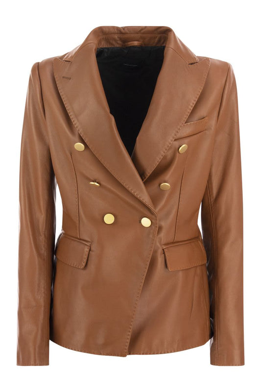 LIZZIE- Double-breasted leather blazer - VOGUERINI