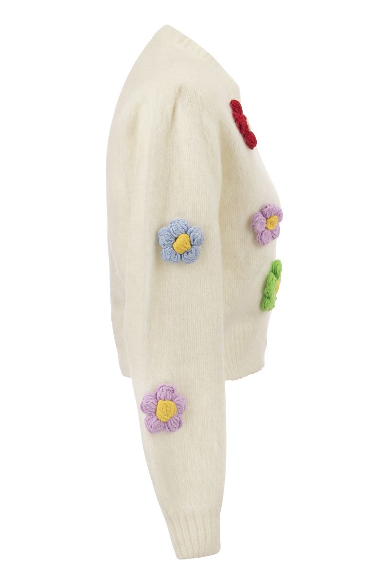 Brushed knit crop cardigan with flowers - VOGUERINI