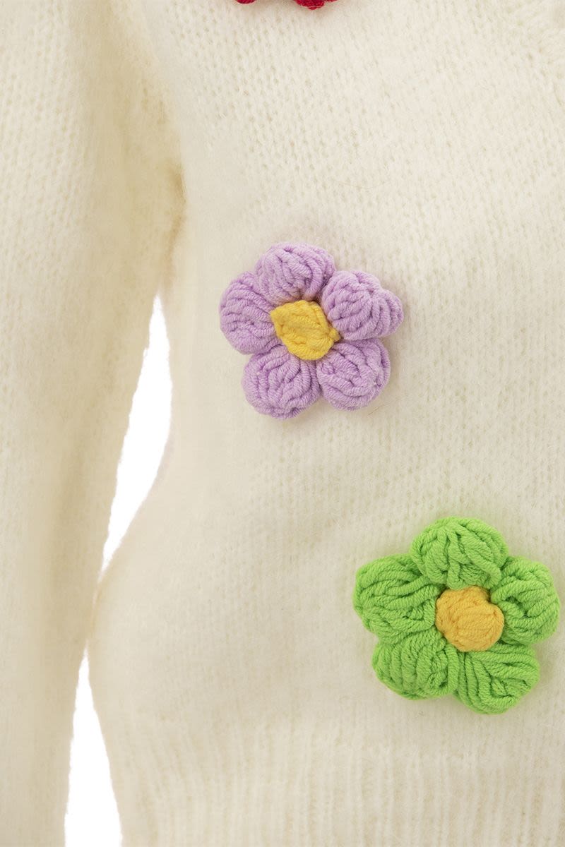 Brushed knit crop cardigan with flowers - VOGUERINI