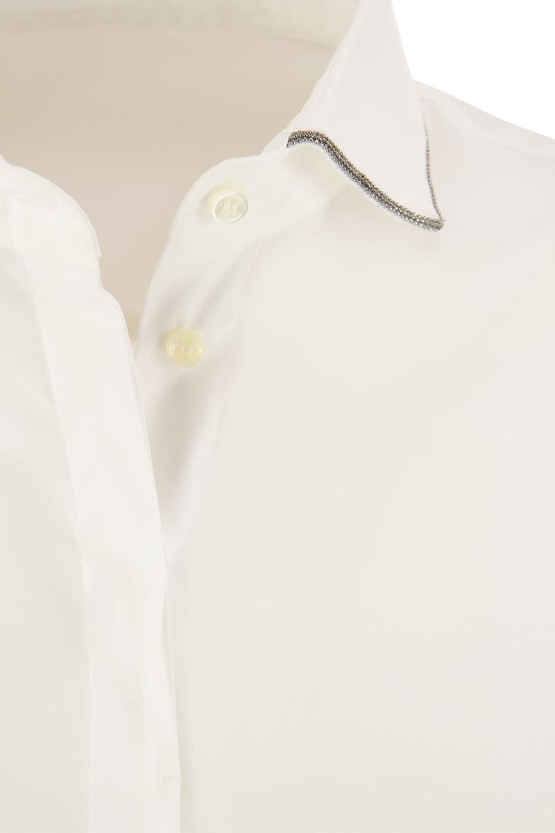 Stretch cotton poplin shirt with 'Shiny Collar Trim' - VOGUERINI