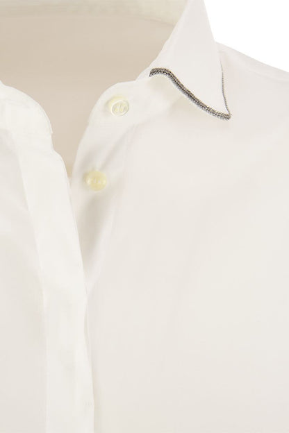 Stretch cotton poplin shirt with 'Shiny Collar Trim' - VOGUERINI