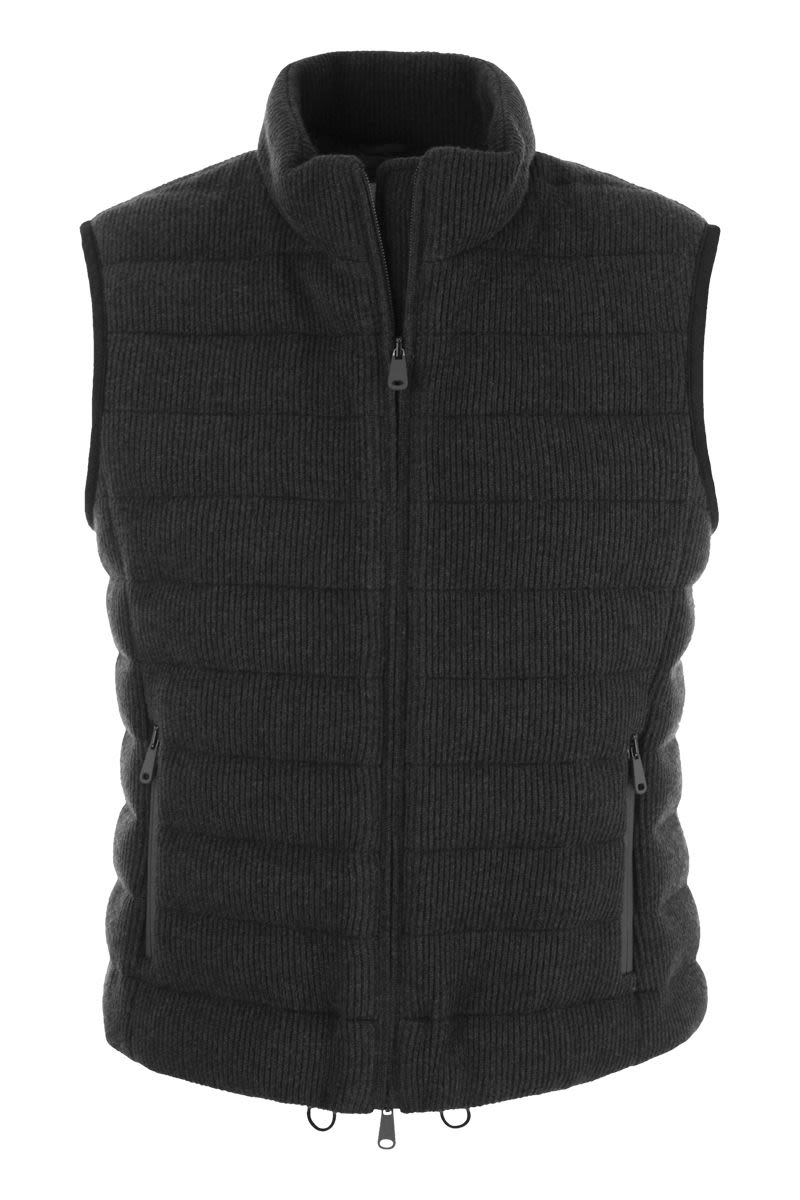 English rib cashmere knit sleeveless down jacket with monile - VOGUERINI