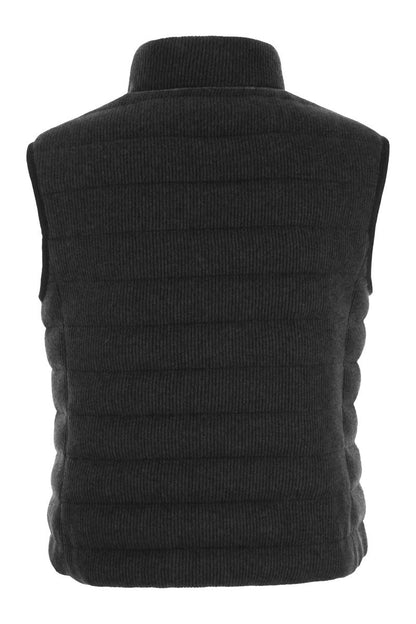 English rib cashmere knit sleeveless down jacket with monile - VOGUERINI