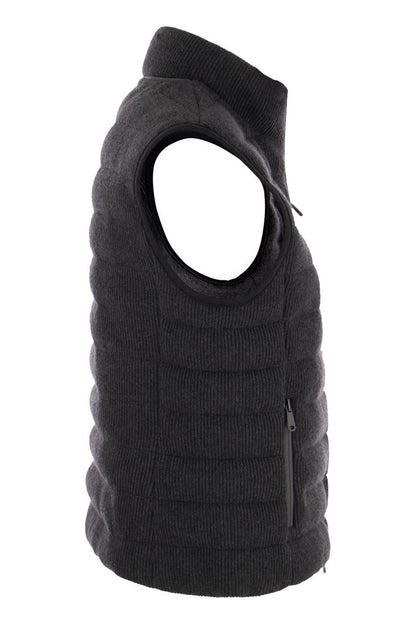 English rib cashmere knit sleeveless down jacket with monile - VOGUERINI