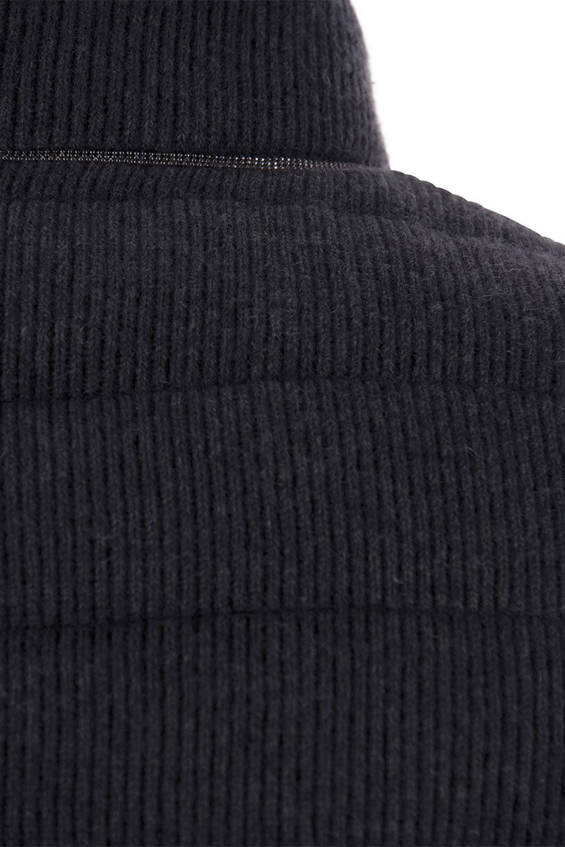 English rib cashmere knit sleeveless down jacket with monile - VOGUERINI